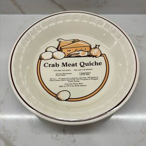 Vintage C. E. Springer Crab Meat Quiche Ceramic Pie Dish - Cream with Brown Trim